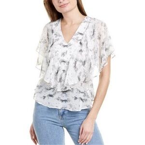 Badgley Mischka Studio Sheer Ruffle Sleeve Top Size Large L
